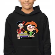 Bluzy dla dziewczynek - Bluza Dziecięca Z Kapturem Czarna Chip&Vicky Wróżkowie Chrzestni Wz 128 Cm - miniaturka - grafika 1