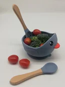 Zestawy naczyń dla dzieci - Zestaw Miseczka z przyssawką łyżka widelec BLW SILIKON PREZENT DZIEŃ DZIECKA #cool_items - miniaturka - grafika 1