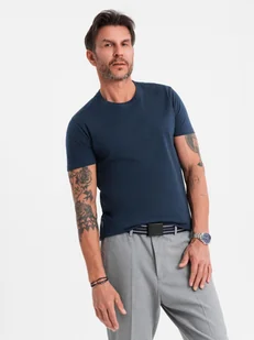Klasyczny T-shirt męski bawełniany BASIC - granatowy V2 OM-TSBS-0236 XXL - Koszulki męskie - miniaturka - grafika 1