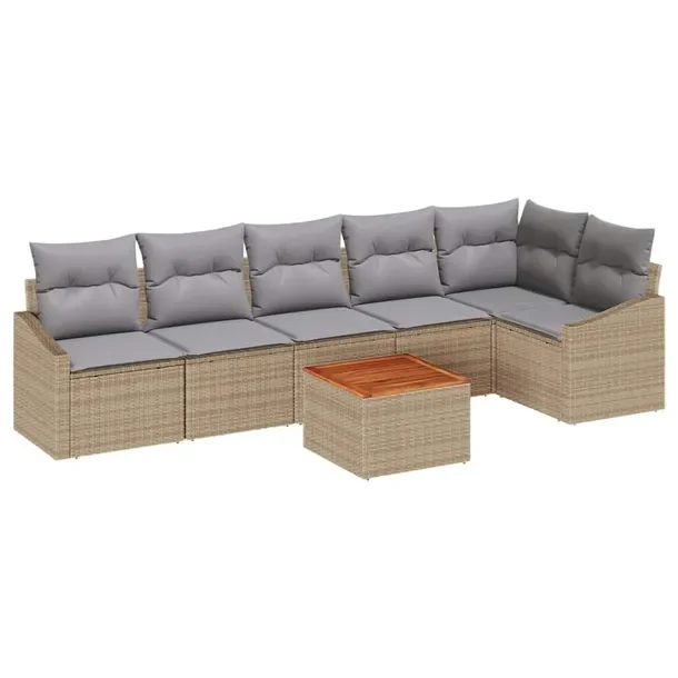 Zestaw sof ogrodowych z polirattanu i drewna akacjowego, beżowy, jasnoszar