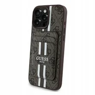 Portfele - Etui Guess 4G Stripes z portfelem Magsafe do iPhone 16 Pro Max brązowy - miniaturka - grafika 1