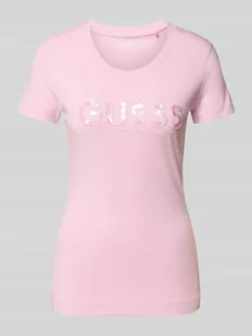 T-shirt z detalem z logo - Koszulki i topy damskie - miniaturka - grafika 1