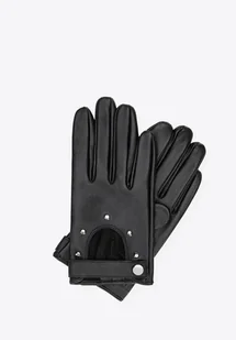 Damskie rękawiczki samochodowe skórzane z nitami czarne - Rękawiczki - miniaturka - grafika 1