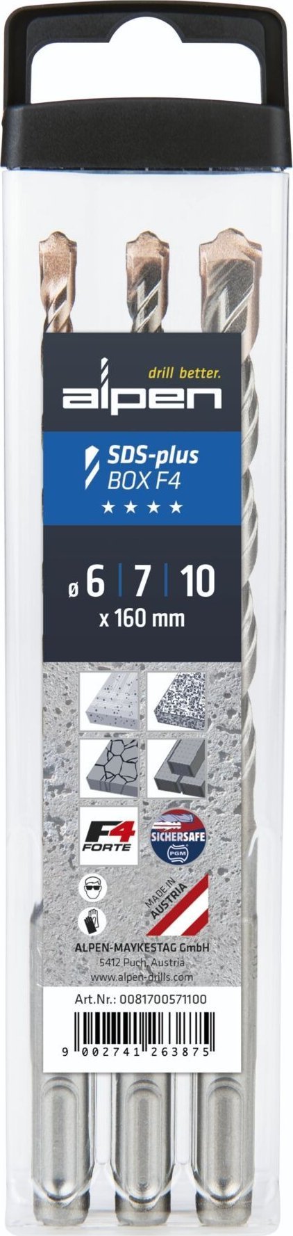 Alpen Wiertło SDS+ F4 Box 3 pcs. 6-7-10x 160