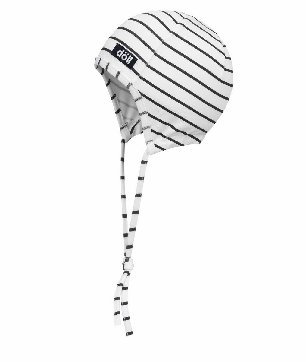 Czapka niemowlęca, biała, paski, wiązana, Döll