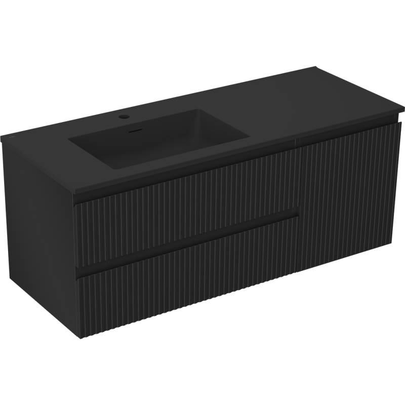 Mexen Rivel szafka łazienkowa 120 cm z umywalką Otis lewą, 2S, 1D, ryflowana, czarna mat - 91A23-12047-3-BBFFF71-W18L71