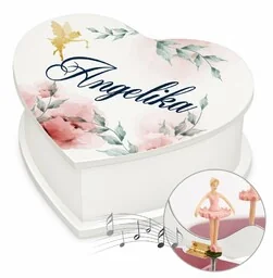 Szkatułka na biżuterię w kształcie serca z pozytywką i nadrukiem dla dziewczynki na imieniny - Pozytywki dla dzieci Szkatułka na biżuterię w kształcie serca z pozytywką i nadrukiem dla dziewczynki na imieniny - Pozytywki dla dzieci - miniaturka - grafika 1