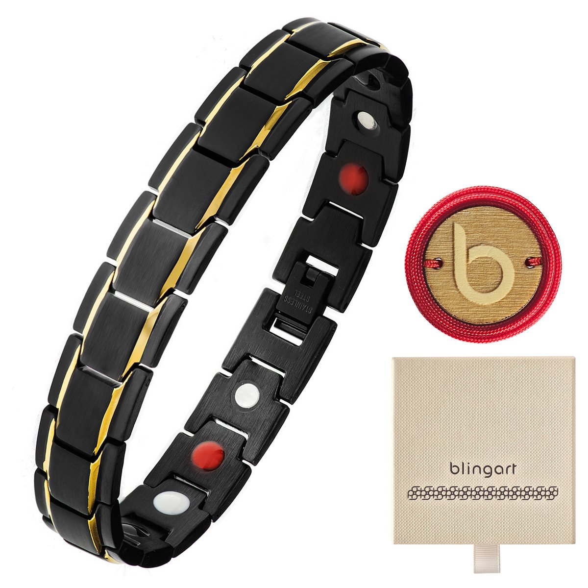 Szeroka czarna męska magnetyczna bransoletka