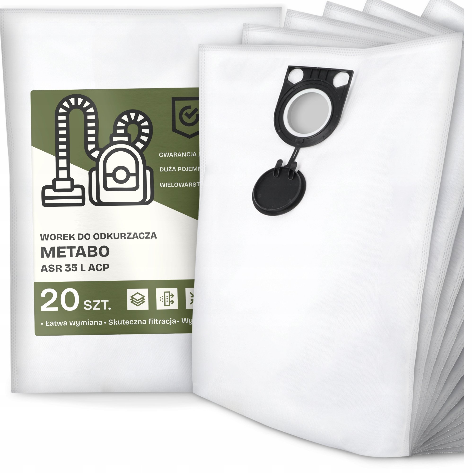 20x Worek do Odkurzacza Metabo Asr 35 L Acp Syntetyczny Pojemny Mocny G9