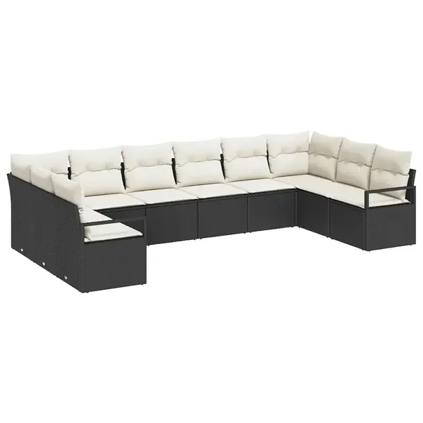 Zestaw Sofa Ogrodowa Modułowa Czarno-Kremowa 3 Części Polirattan