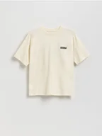 Koszulki dla chłopców - Reserved - Bawełniany t-shirt oversize - złamana biel - miniaturka - grafika 1