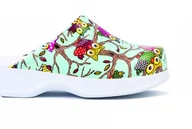 Odzież medyczna - Obuwie zawodowe pełne CARINE DOUBLE rozm. 43 Trepy medyczne, chodaki  pełne NT 056 biała podeszwa sowa/błekit - miniaturka - grafika 1