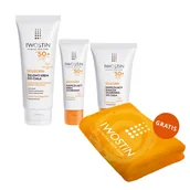 Balsamy i kremy do opalania - Zestaw Iwostin Solecrin SPF 50+, krem ochronny, 50 ml + emulsja ochronna, 50 ml + żelowy krem do ciała, 200 ml + ręcznik kąpielowy gratis - miniaturka - grafika 1