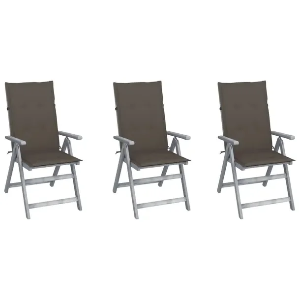 Zestaw 3 Krzeseł Ogrodowych z Poduszkami, Drewno Akacjowe Szare, 57x69x110