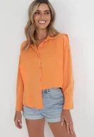 Koszule damskie - Pomarańczowa Koszula z Falbaną przy Ramionach i Kołnierzem Sarya - miniaturka - grafika 1