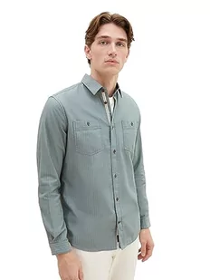 TOM TAILOR Męska koszula regular fit z naszytymi kieszeniami na piersi, 32324-green Herringbone Structure, S - Koszule męskie - miniaturka - grafika 1