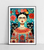 Obrazy i zdjęcia - Plakat Portret Fridy z Kotami - miniaturka - grafika 1