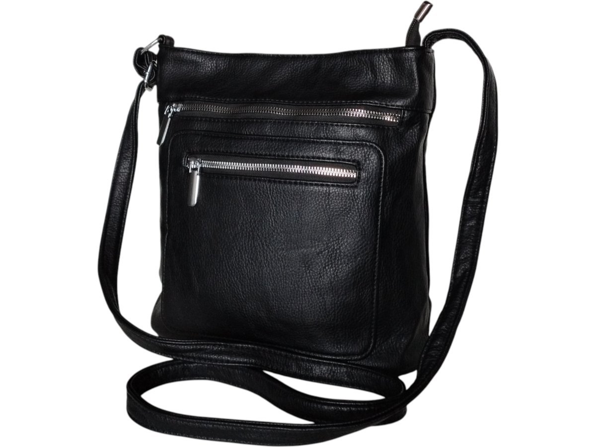 Torebka Damska Mała Modna Listonoszka Na Ramię Eko-Skóra Czarny 6 Kieszeni