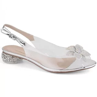 Sandały damskie - Transparentne sandały damskie lakierowane z cyrkoniami srebrne S.Barski MR38-383 - grafika 1