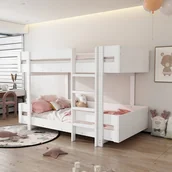 Łóżka dla dzieci i młodzieży - Łóżko piętrowe dla dzieci 90x200 cm - z drabinką i barierką - prosty design - białe (bez materaca) - miniaturka - grafika 1
