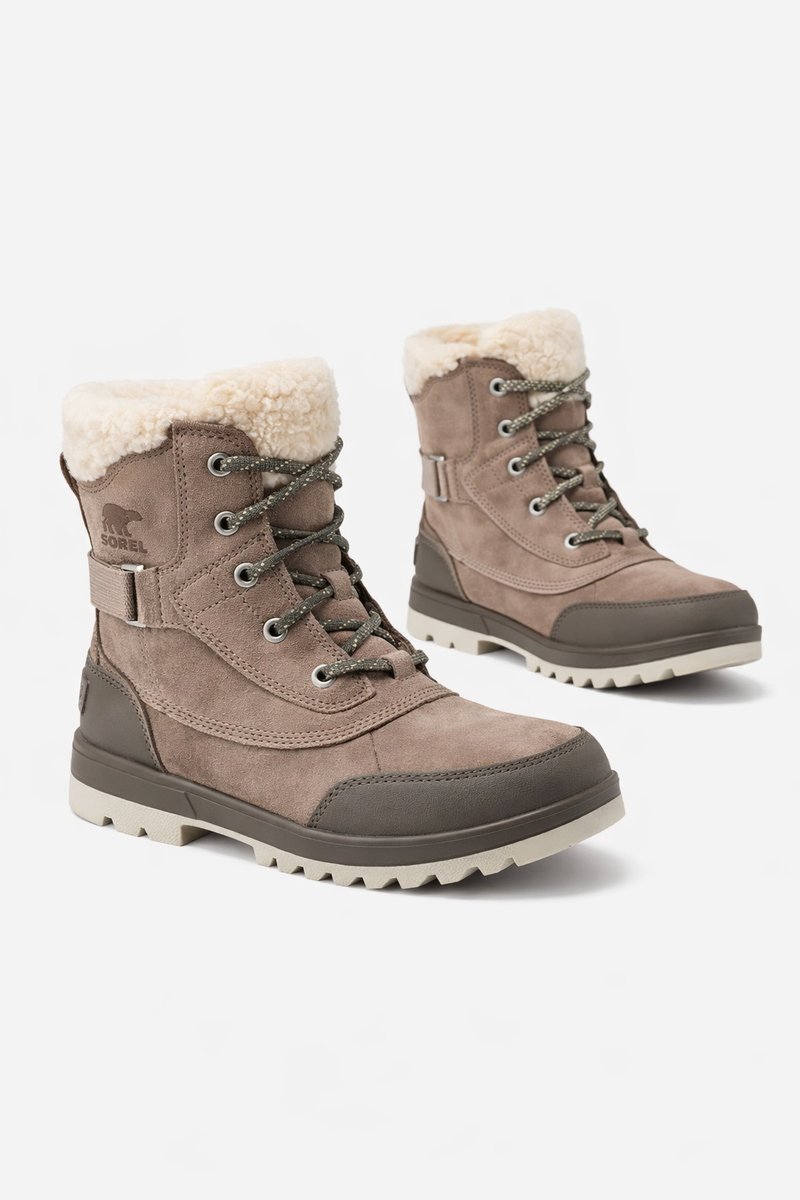 SOREL ŚNIEGOWCE ZAMSZOWE Z KOŻUSZKIEM I KLAMRĄ BEŻOWE 38 I4A