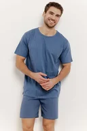 Piżamy męskie - Krótka piżama męska Nick niebieska XL - miniaturka - grafika 1
