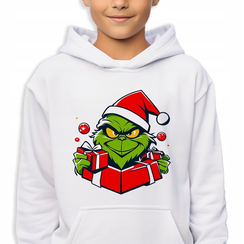 Bluza Dziecięca Biała Świąteczna GRINCH GIFT Prezent Na Mikołajki - 152 cm