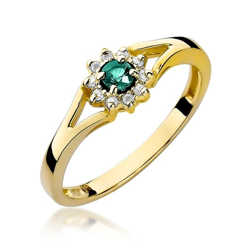 Złoty pierścionek Szmaragd 0,15ct żółte złoto pr. 585