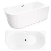 Wanny - CORCIANO Wanna wolnostojąca przyścienna NAROŻNA CRETE PRAWA 170 x 80 cm biała system przelewowy AKCESORIA CZARNE - miniaturka - grafika 1
