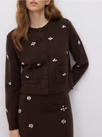 Swetry damskie - Reserved - Kardigan z aplikacjami - brązowy - miniaturka - grafika 1
