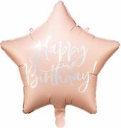 Balony i akcesoria - Balon foliowy gwiazda Happy Birthday pudrowy róż - 40 cm - 1 szt. - miniaturka - grafika 1