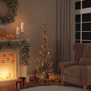 vidaXL Choinka w kształcie stożka z bombkami 100 LED ciepły biały 150 cm - Choinki - miniaturka - grafika 1