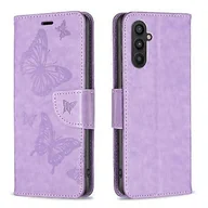 Etui i futerały do telefonów - Dla Samsung Galaxy A25 5G Wytłaczanie dwóch motyli Wzór Skórzane etui na telefon komórkowy Fioletowy - miniaturka - grafika 1