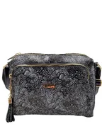 Torebki damskie - Czarna skórzana listonoszka dwukomorowa - miniaturka - grafika 1