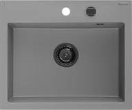 Zlewozmywaki - Mexen Oscar zlewozmywak granitowy 1-komorowy 580 x 490 mm, szary, syfon czarny - 6519581000-71-B - miniaturka - grafika 1