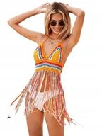 Bluzki damskie - PAREO NA PLAŻĘ SUKIENKA ZWIEWNA LUŹNA TOP BOHO KOLOROWA NA LATO FRĘDZLE - miniaturka - grafika 1