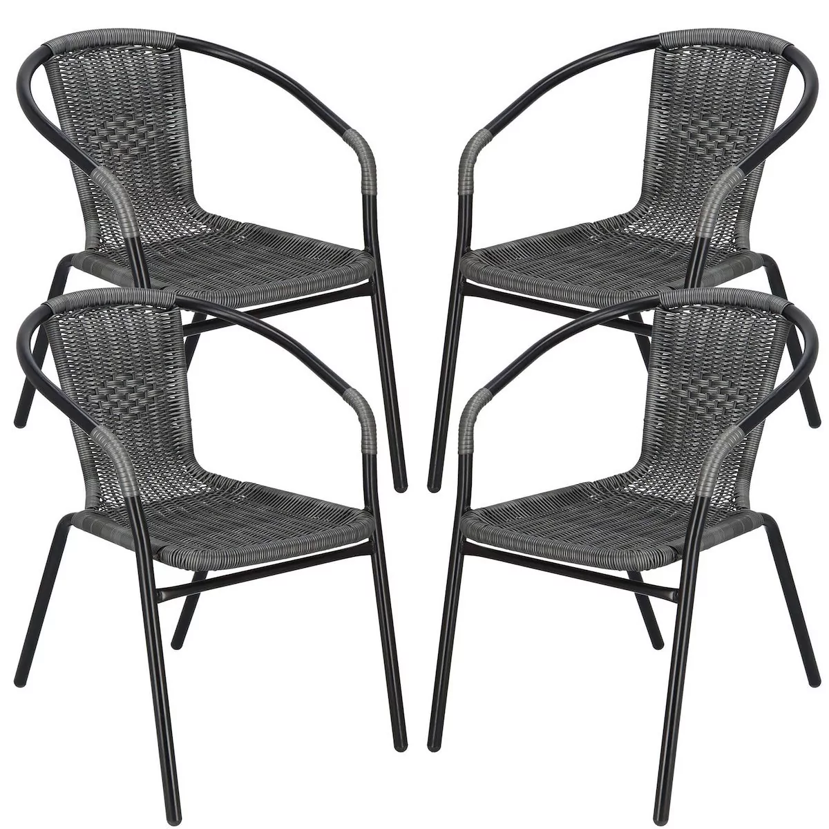 Krzesła ogrodowe 4 szt. metalowe, plecione krzesło na balkon szare zestaw  Springos - Ceny i opinie na Skapiec.pl