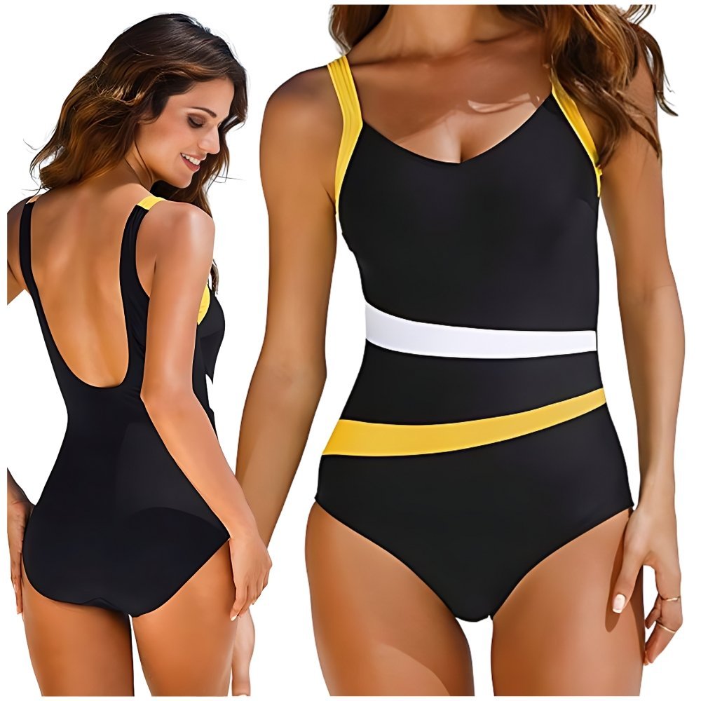 Monokini strój kąpielowy jednoczęściowy wyszczuplający czarny s paski plecy XXL