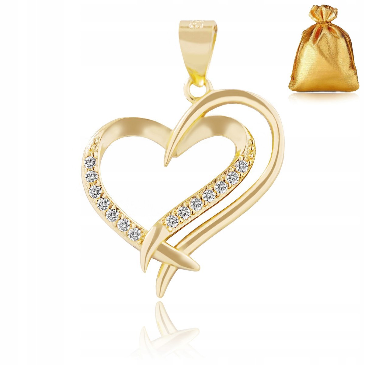 ZŁOTA ZAWIESZKA NA ŁAŃCUSZEK 925 WISIOREK SREBRNY SERCE CYRKONIA NA PREZENT