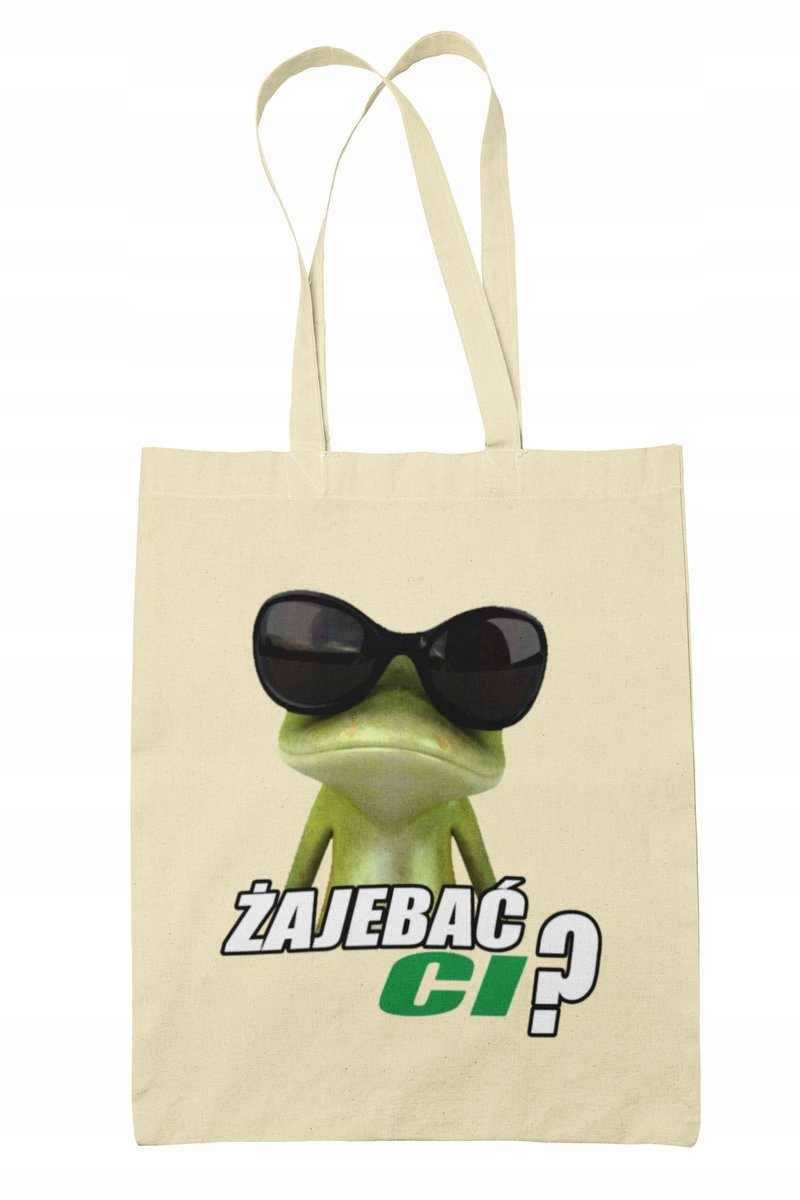 Torba Shopper-materiał-na ramie- śmieszne żaba