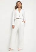 Komplety damskie - Biały Komplet Garniturowy Marynarka z Broszką i Spodnie Sarkio - miniaturka - grafika 1