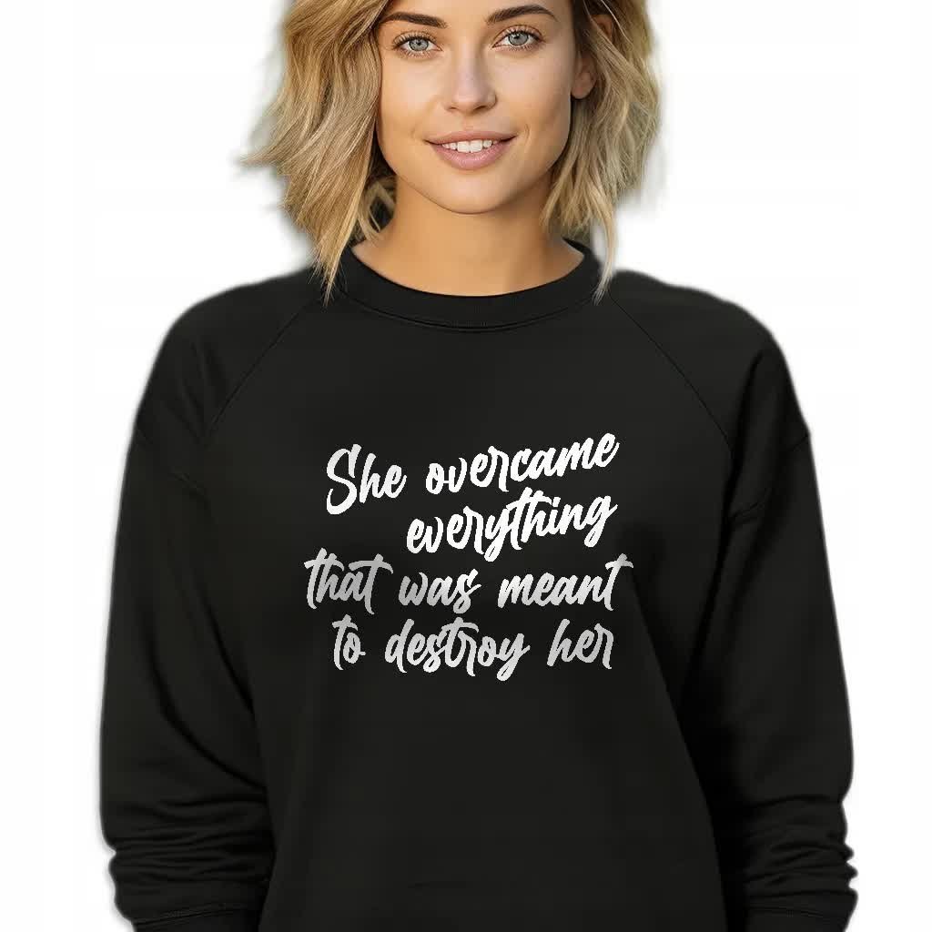 CZARNA BLUZA DAMSKA Dresowa SHE OVERCAME ZABAWNE WZORY Rozmiar XL