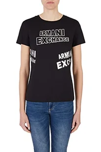 Armani Exchange Damska koszulka z krótkim rękawem, regularny krój, z logo na plecach i przodzie, czarna, bardzo duża, czarny, XL - Koszulki i topy damskie - miniaturka - grafika 1