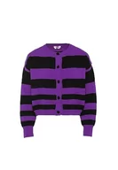 Swetry damskie - myMo Damski modny kardigan w paski akryl fioletowy czarny rozmiar XS/S, liliowy czarny, XS - miniaturka - grafika 1