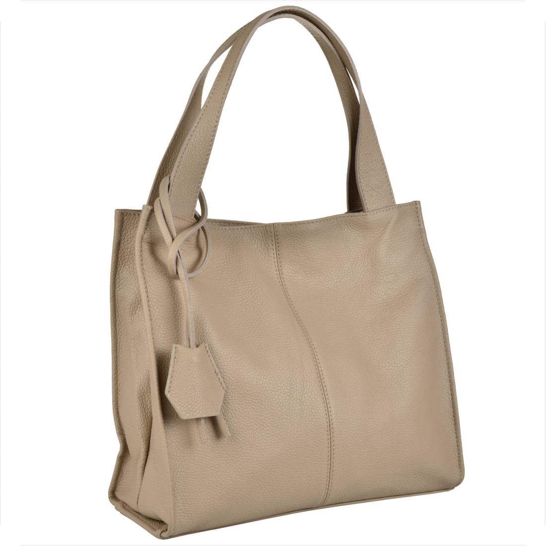 Duża torebka włoska shopper bag beżowa skóra naturalna