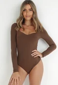 Body - Brązowe Body z Kwadratowym Dekoltem Phicise - miniaturka - grafika 1
