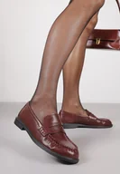 Mokasyny damskie - Bordowe Marszczone Mokasyny Vices ze Skórzaną Wkładką Nestia - miniaturka - grafika 1