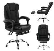 Fotele i krzesła biurowe - Fotel biurowy obrotowy ecoskóra z podnóżkiem podstawa chrom czarny - miniaturka - grafika 1