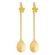 Łyżeczki - Komplet 2 łyżeczek z ozdobną końcówką żółty kwiatek 13,5 x 2,5 cm złoty - miniaturka - grafika 1