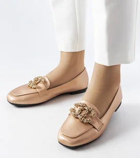 Złote mokasyny z cyrkoniami Neuer -39 - Mokasyny damskie - miniaturka - grafika 1